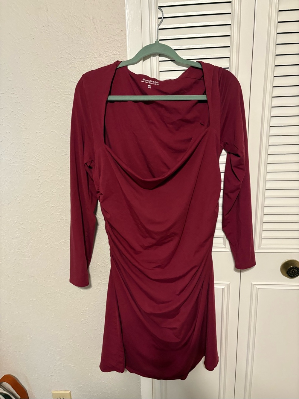 Abercrombie & Fitch Burgundy Long Sleeve Draped Knit Dress